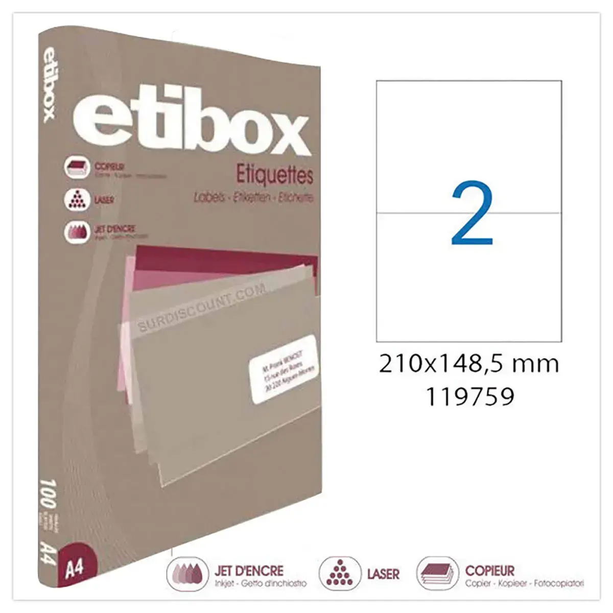 100 Planches d'étiquettes MU Etibox coins carrés 210X148.5mm 200 étiq/bte photo du produit