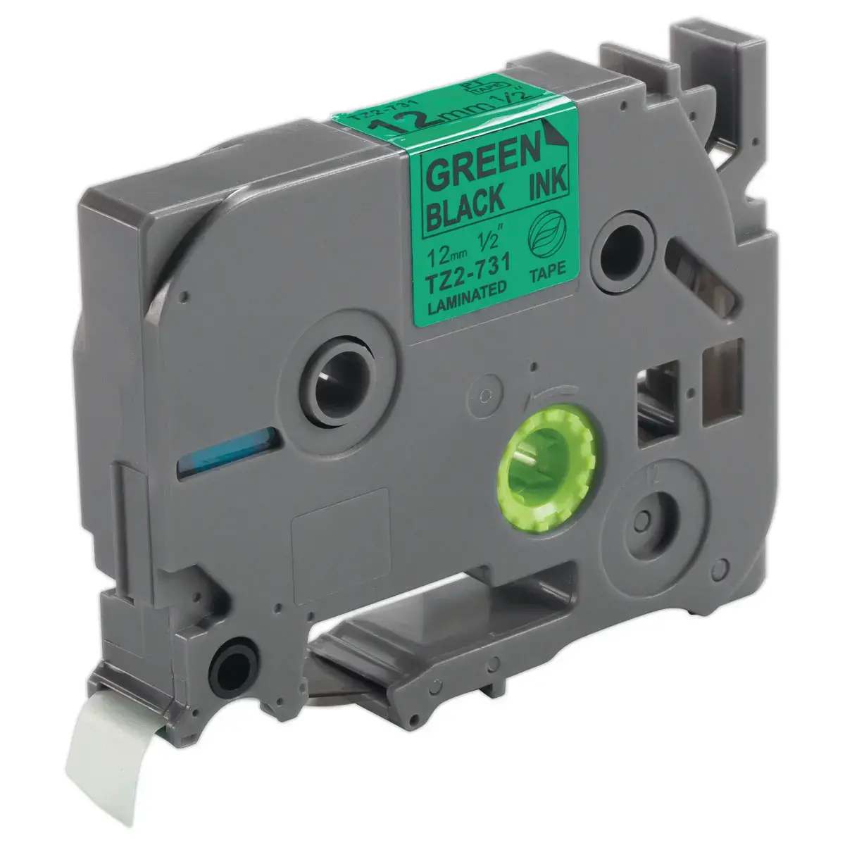 Ruban comp Brother TZE 731 12mm vert impression noire photo du produit
