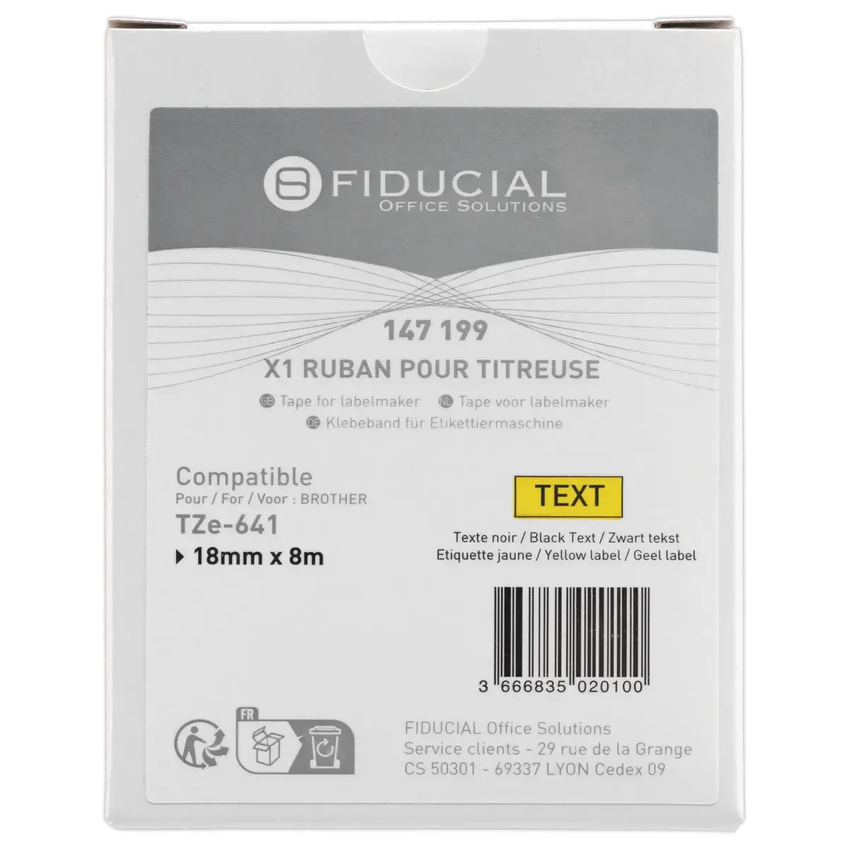 Ruban comp Brother TZE 641 18mm jaune impression noire photo du produit