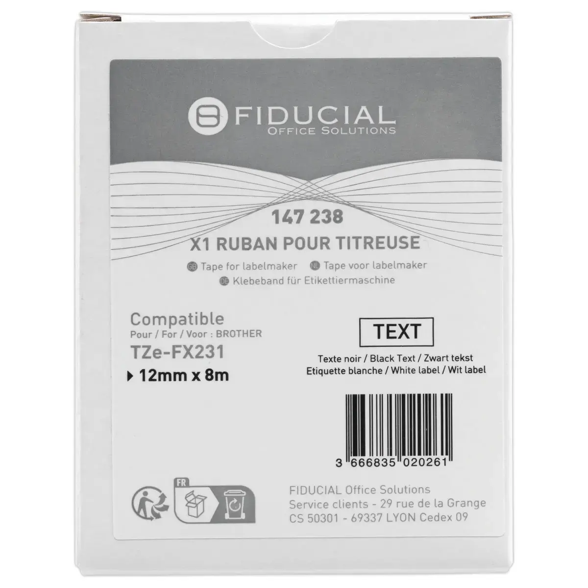 Ruban comp Brother laminé flexible TZe-FX231 12mm blanc impresison nr photo du produit