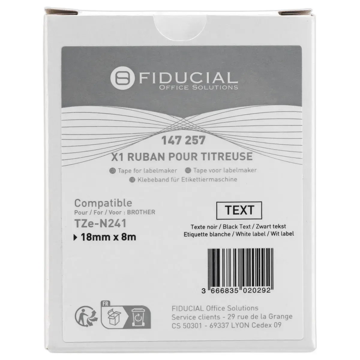 Ruban comp Brother TZE N241 cassette 18 mm Noir / blanc photo du produit