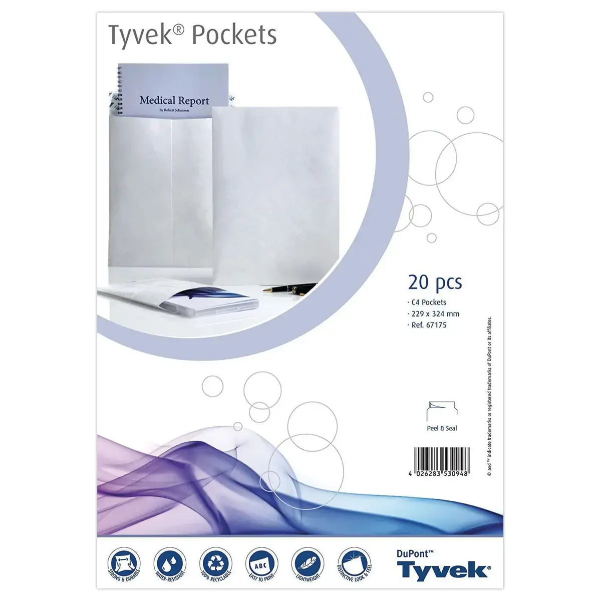 20 Pochettes Tyvek blanc ind&eacute;chirable 229x324 mm photo du produit