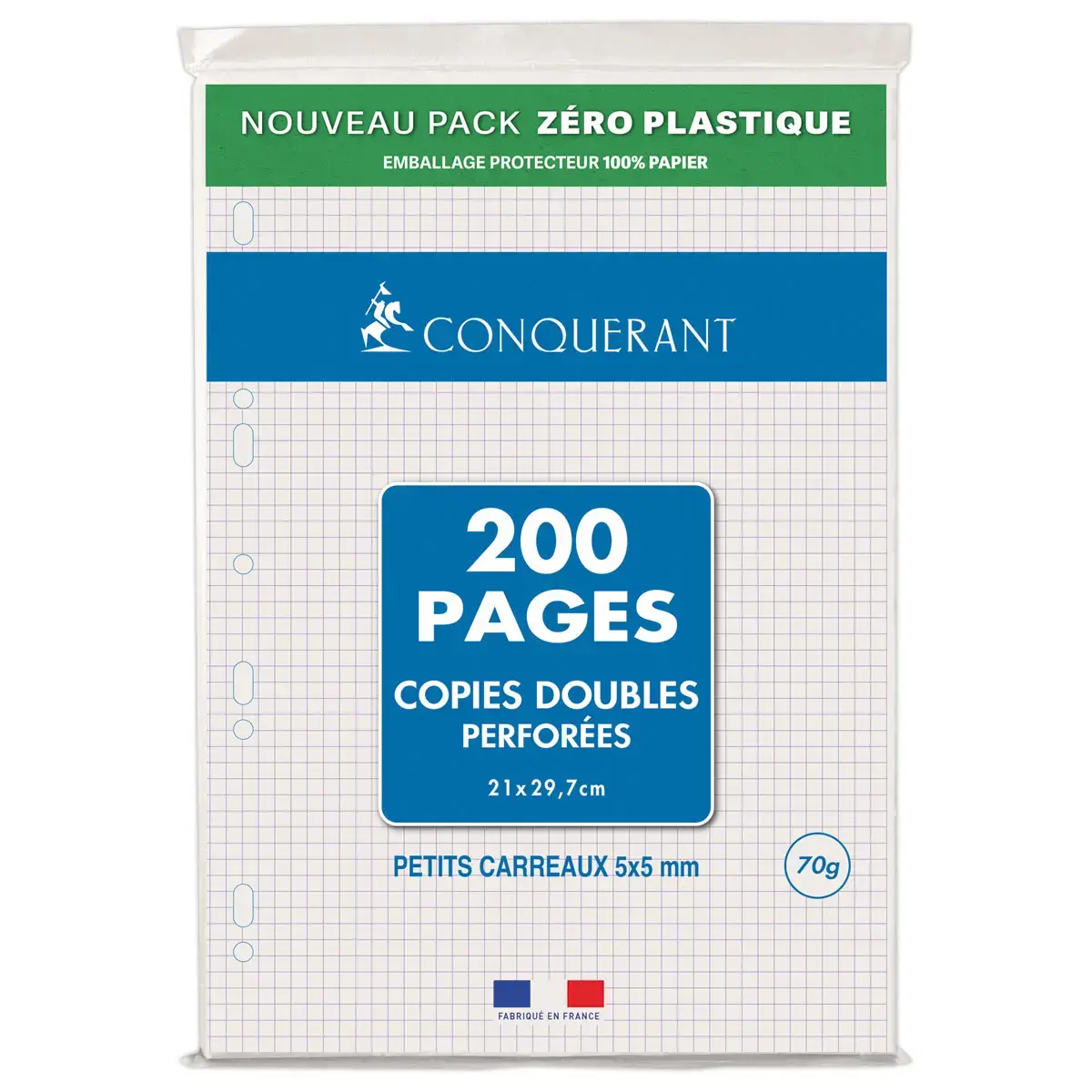 50 Copies doubles A4 - 70G perfor&eacute;es - 5x5 - Conquerant photo du produit