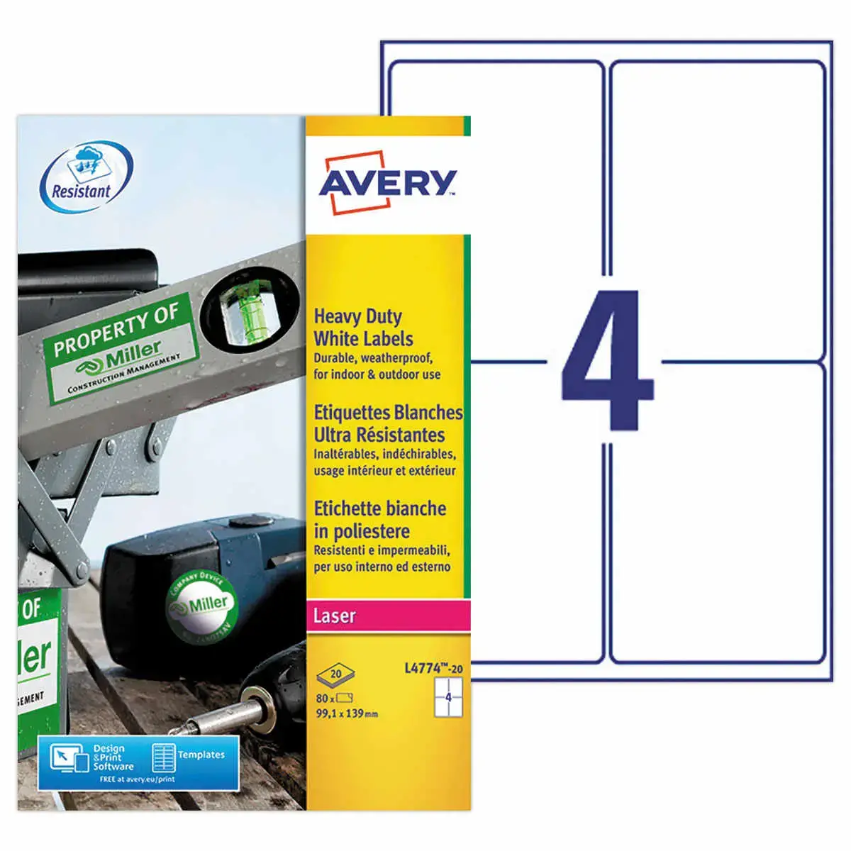 80 éTiquettes ultra-résistantes polyester Laser blanches 99,1 x 139 mm photo du produit