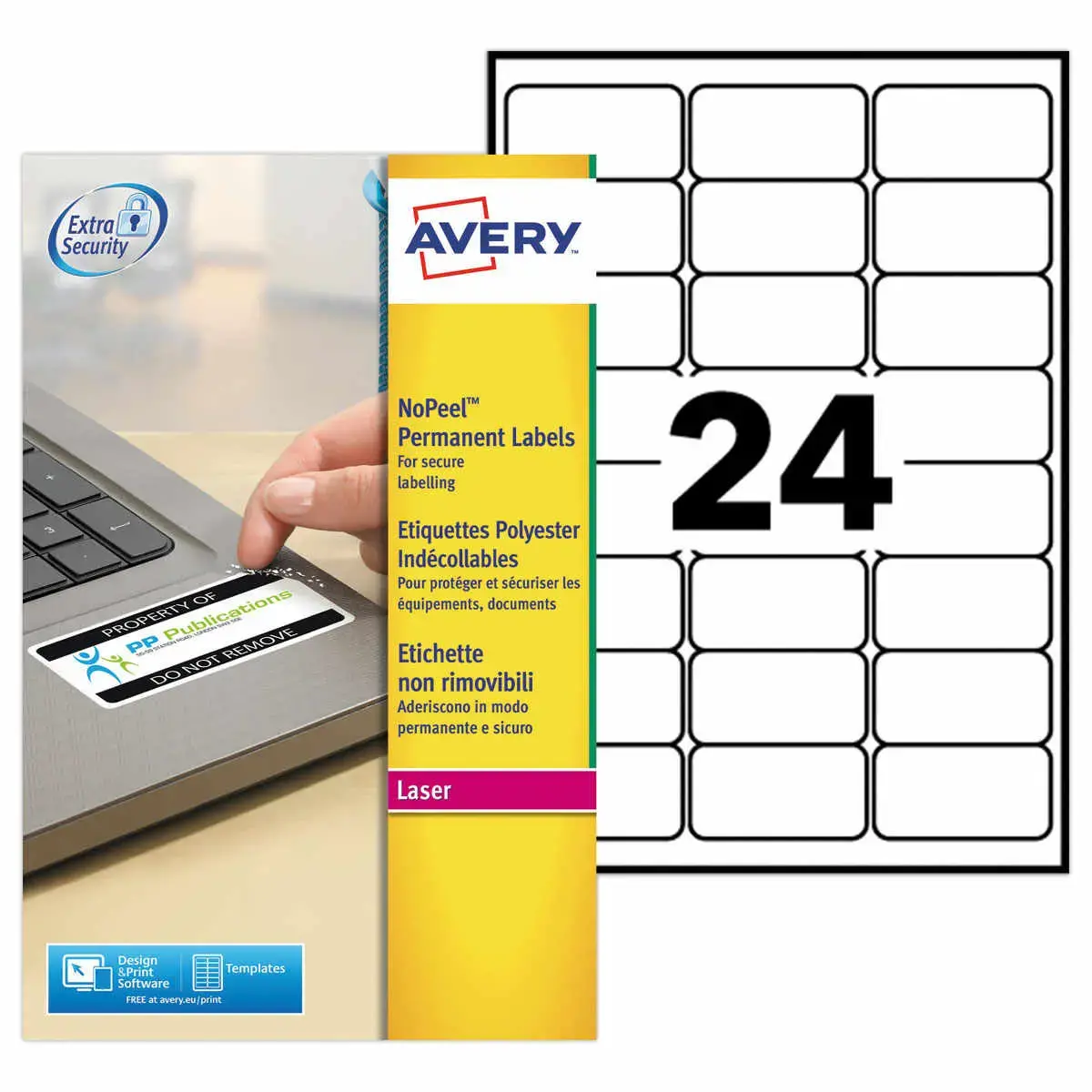 480 éTiquettes indécollables polyesterLaser blanches 63,5 x 33,9 mm photo du produit