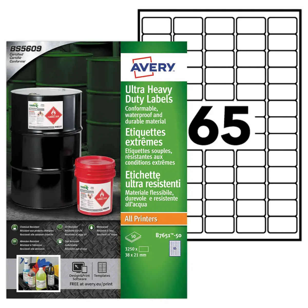 3250 &eacute;Tiquettes extr&ecirc;mes poly&eacute;thyl&egrave;ne Laser, Jet d'encre 38 x 21 mm photo du produit