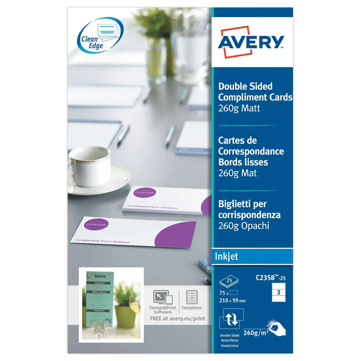 Cartes de correspondance recto/verso bords lisses Quick&Clean photo du produit