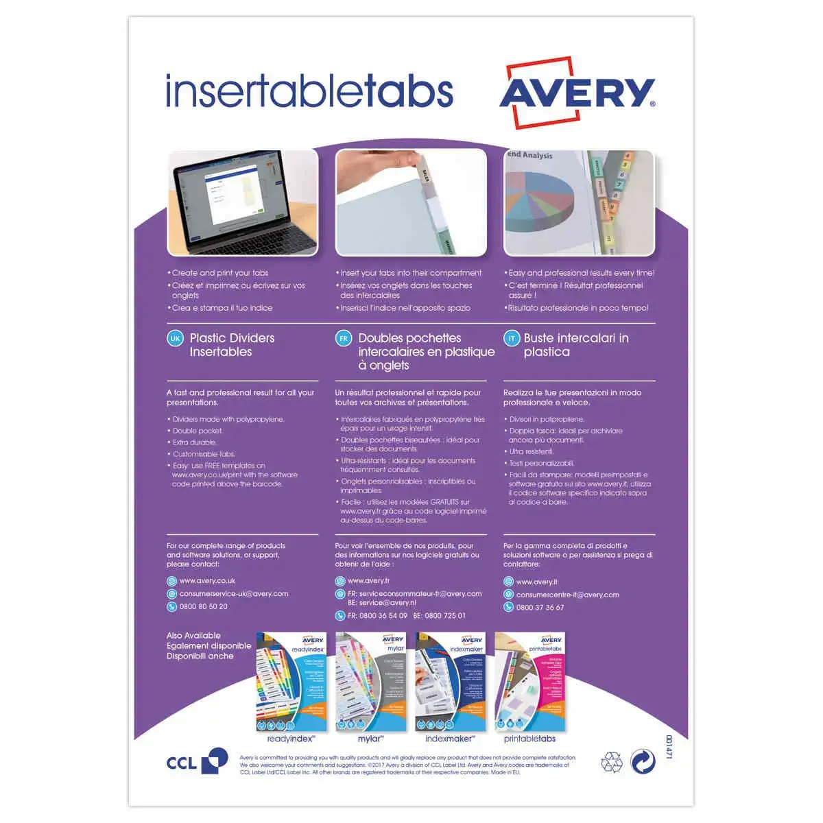 12 Doubles Pochettes Intercalaires à onglets, A4+, Polypro transparent photo du produit