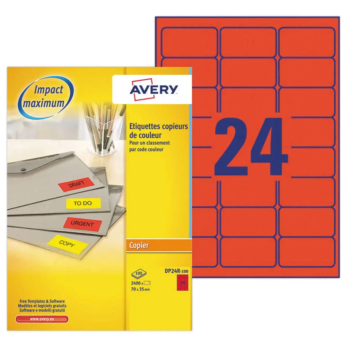 2400 éTiquettes multi-usages Photocopieur rouge fluo 70 x 35 mm photo du produit