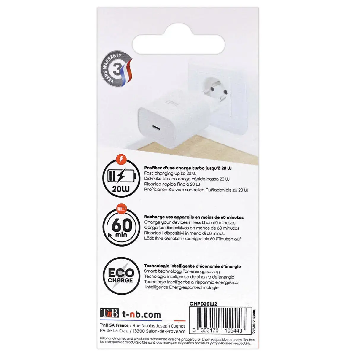 Chargeur secteur 1 USB-C PD 20W photo du produit