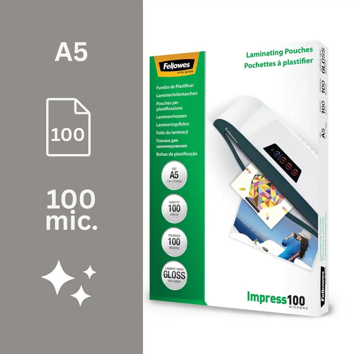 Pochettes brillantes A5 100 microns - Paquet de 100 photo du produit