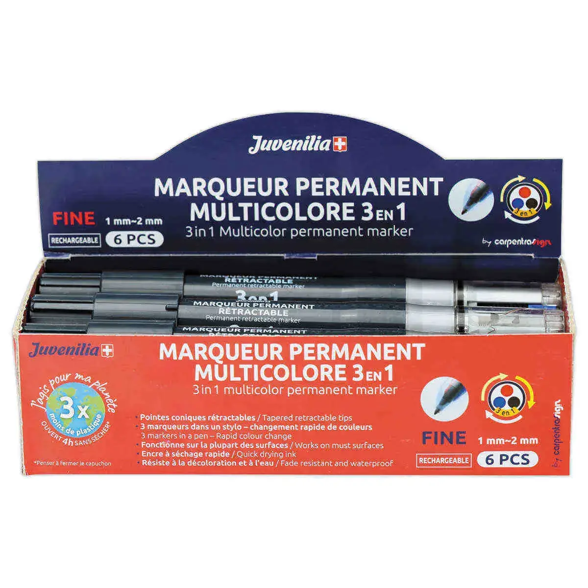 Marqueur permanent multicolore JUVENILIA 3 en 1 photo du produit