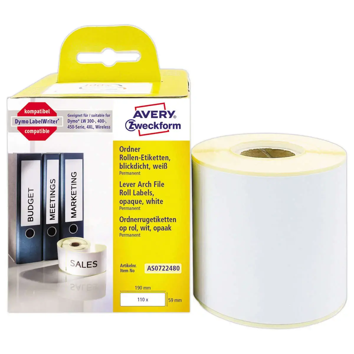 Rouleau de 110 étiquettes blanches 190x59 mm pour DYMO LW450 photo du produit