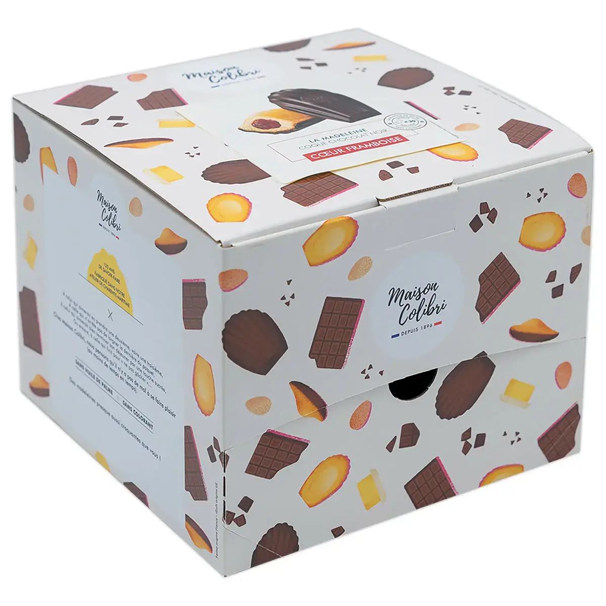 30 Madeleines cœur framboise - Coque chocolat noir - Maison Colibri photo du produit