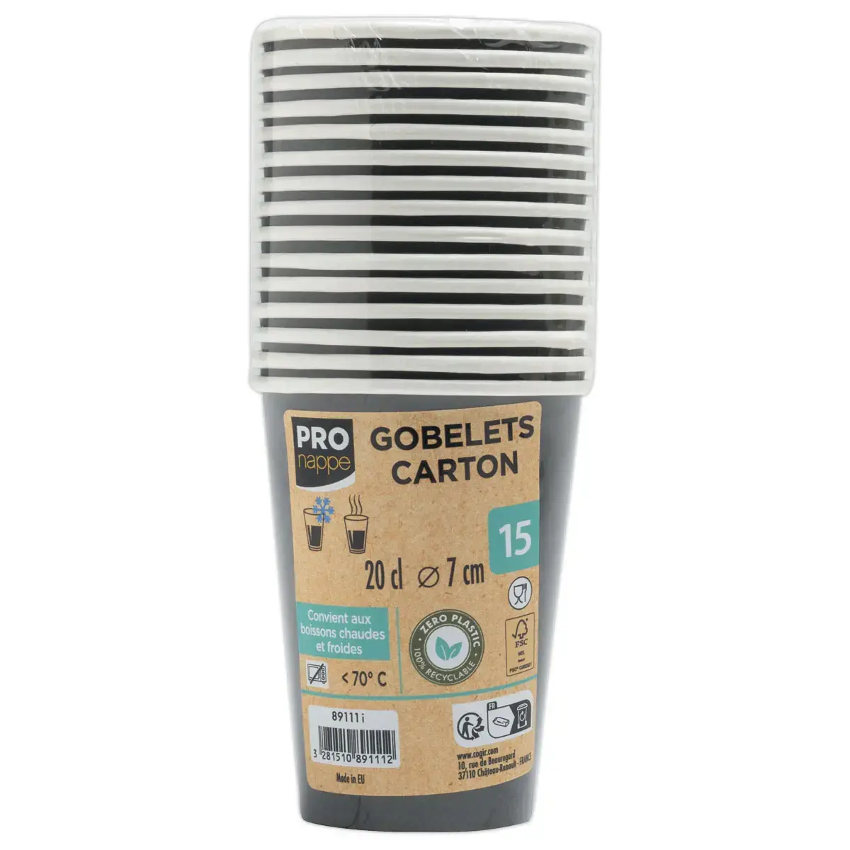 15 Gobelets en carton 20 cl Noir - Pro nappe photo du produit