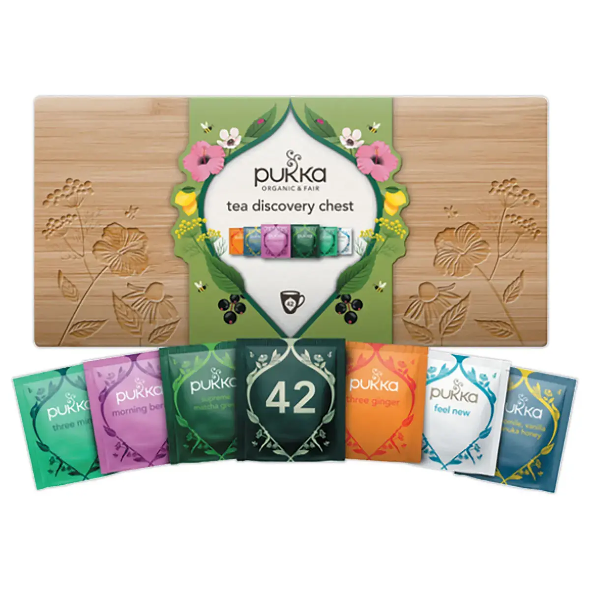 42 Sachets infusion et thé PUKKA Coffret découverte en bambou photo du produit