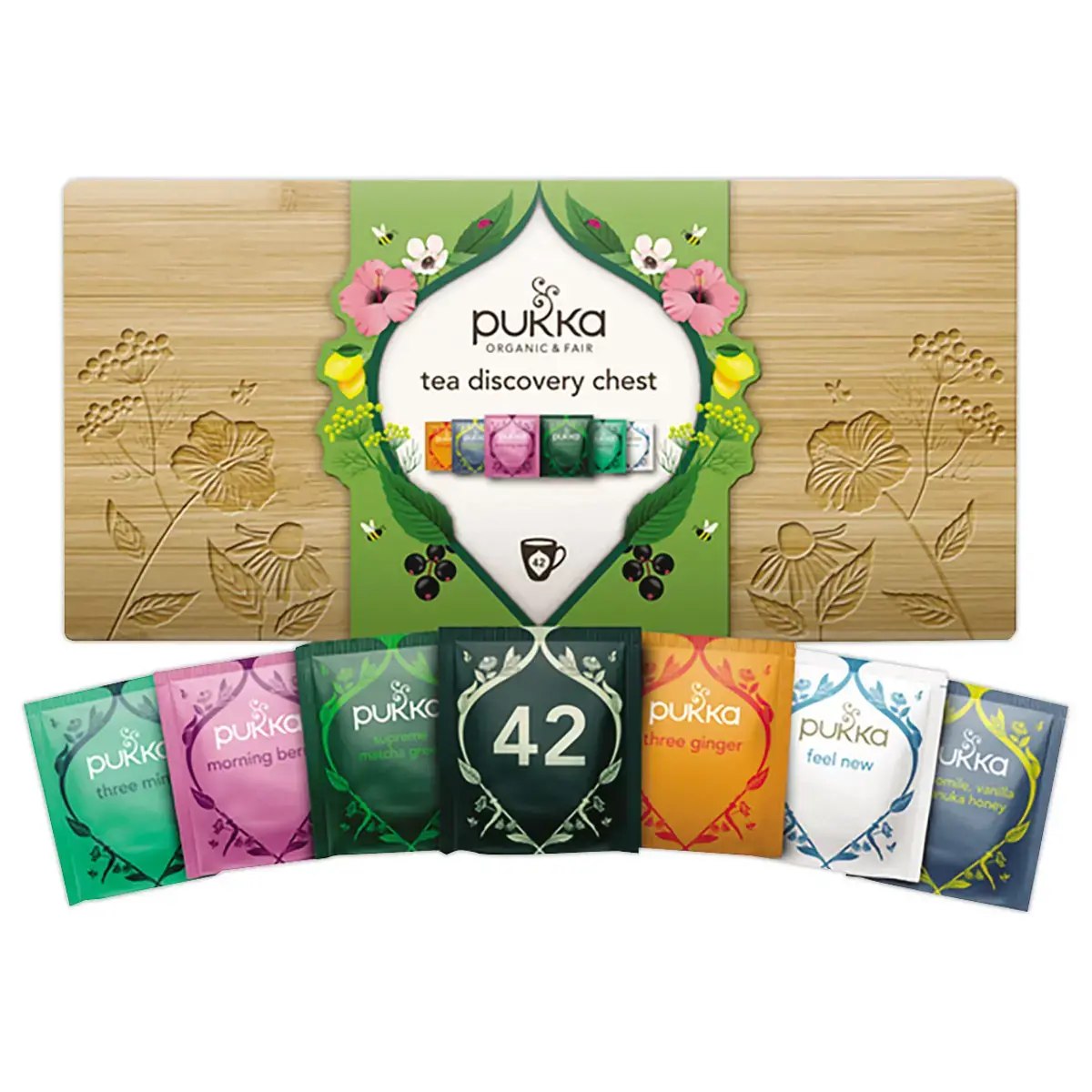 42 Sachets infusion et thé PUKKA Coffret découverte en bambou photo du produit