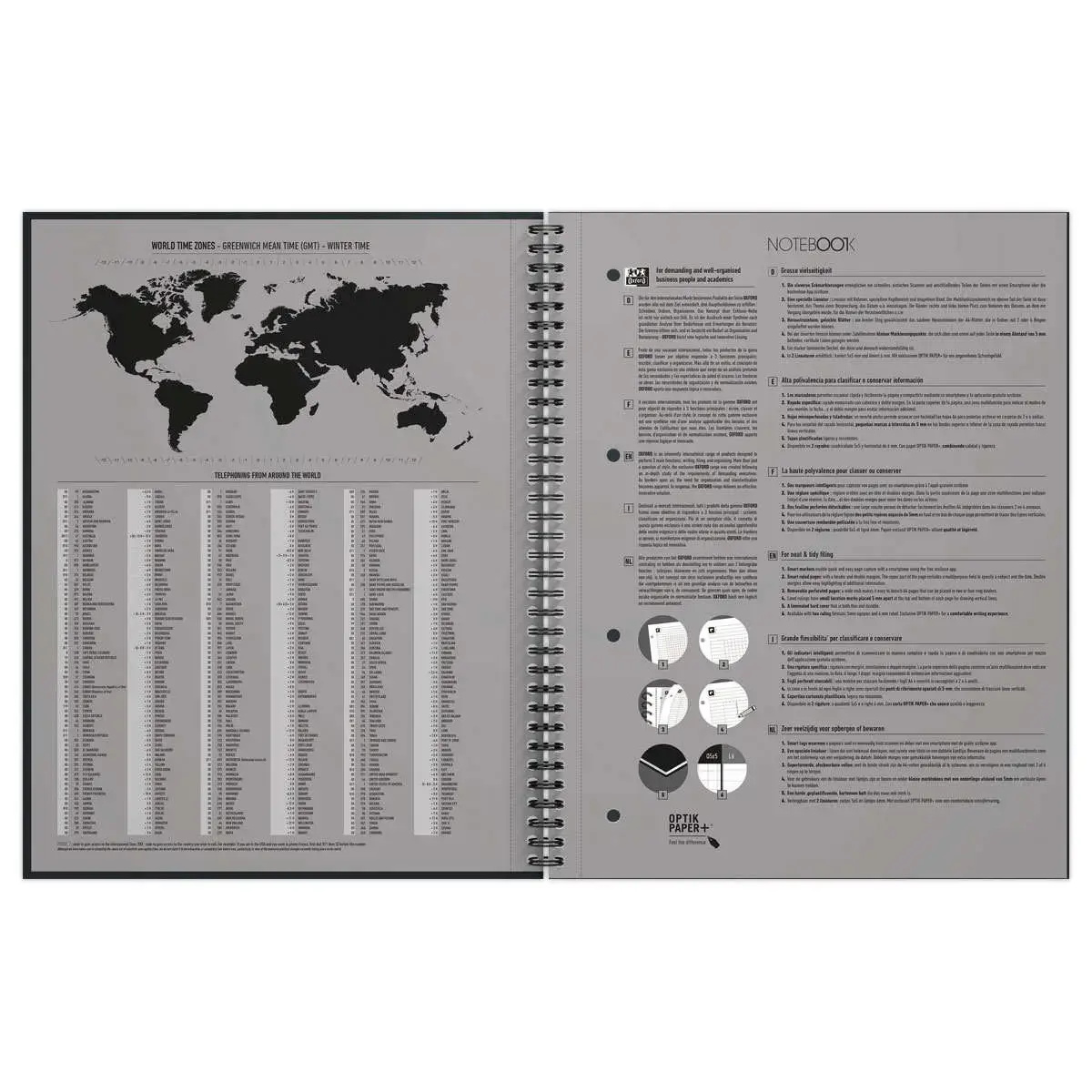 Cahier spirale Notebook A4+, 160p, 5x5, Oxford international Noir photo du produit