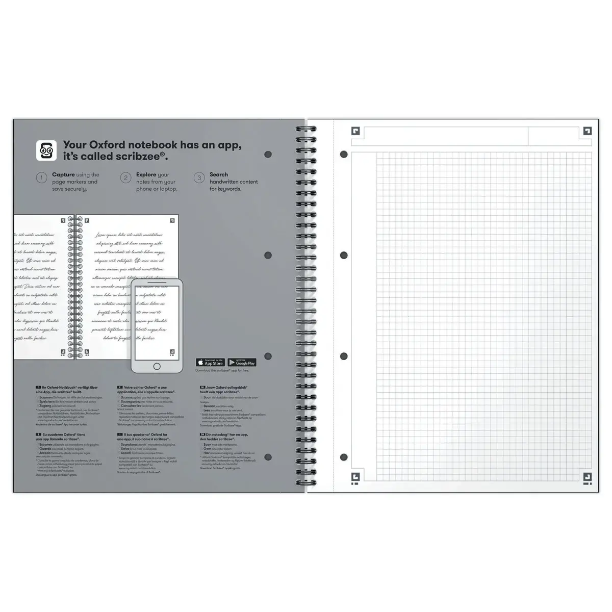 Cahier spirale Notebook A4+, 160p, 5x5, Pétrole - Oxford photo du produit