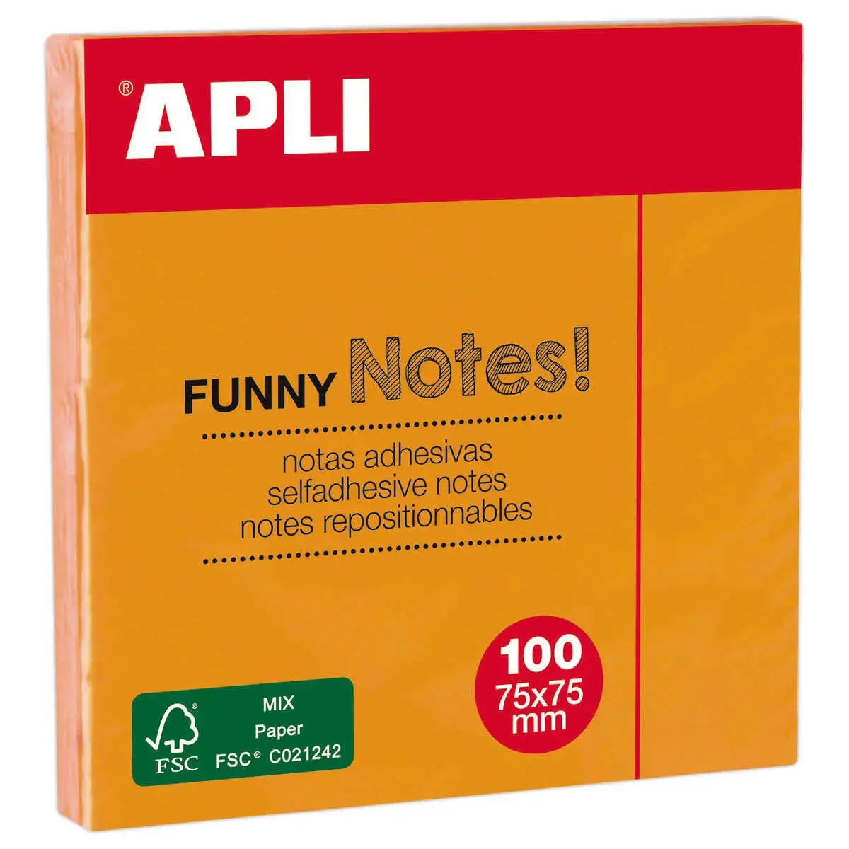 Bloc notes adh&eacute;sives 75 x 75 mm orangefluo photo du produit