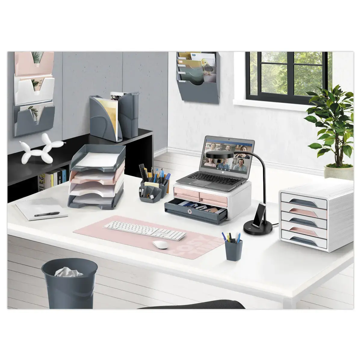 Module de classement 5 tiroirs Smoove - Gris / Rose poudré photo du produit