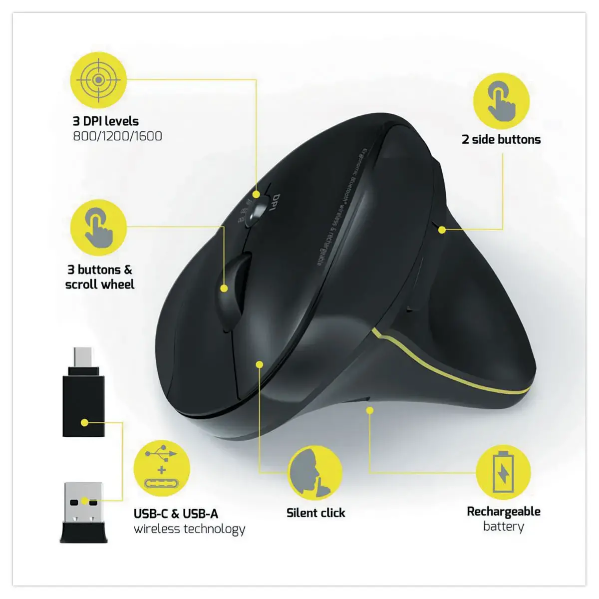 Souris sans fil ergonomique RECHARG ERGO Port Designs - Noire photo du produit