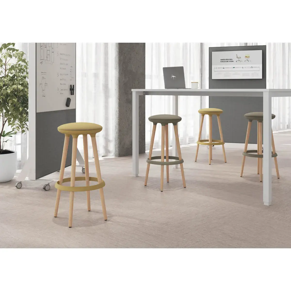Tabouret haut tissu bleu photo du produit
