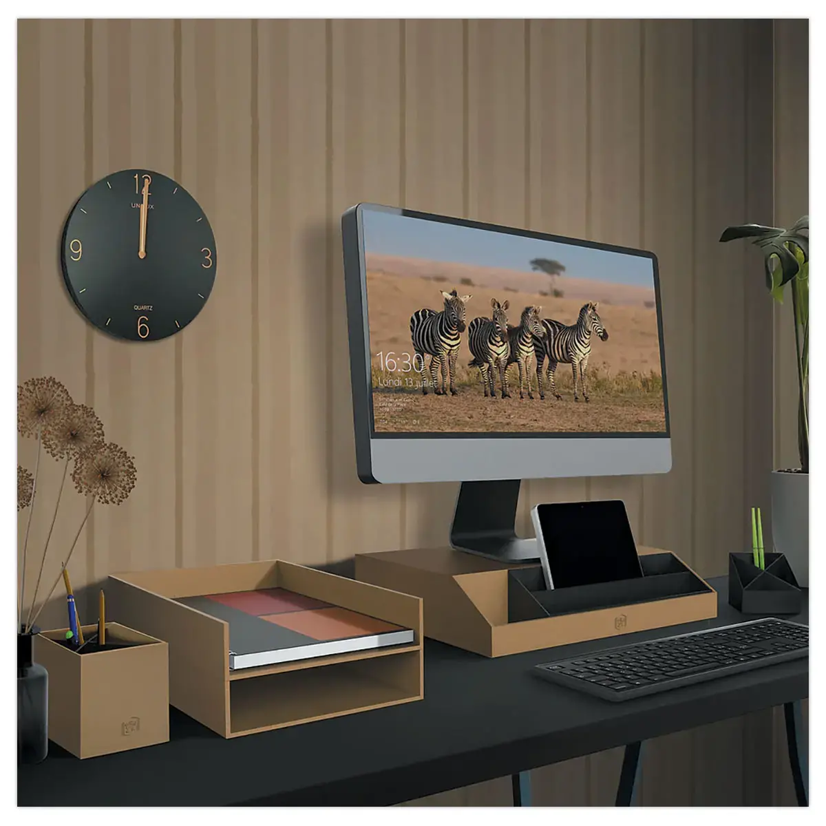 Horloge Oxford Savana Bois MDF - Noir photo du produit