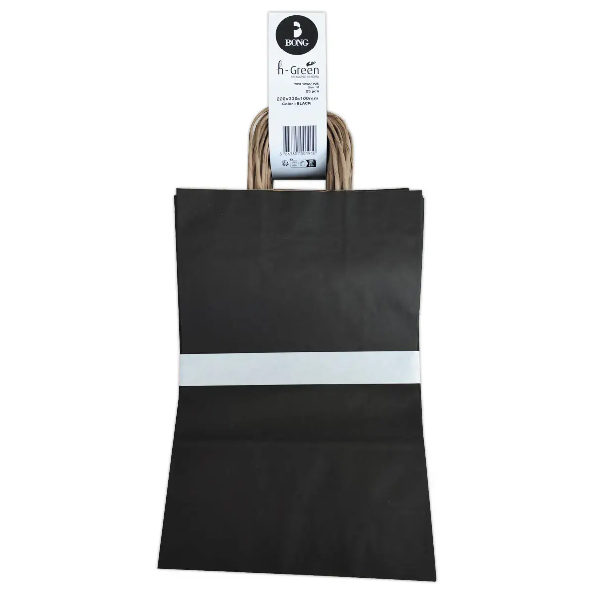 25 Sac kraft poignées torsadées L 22 x P10 x H 33 cm -  Noir photo du produit