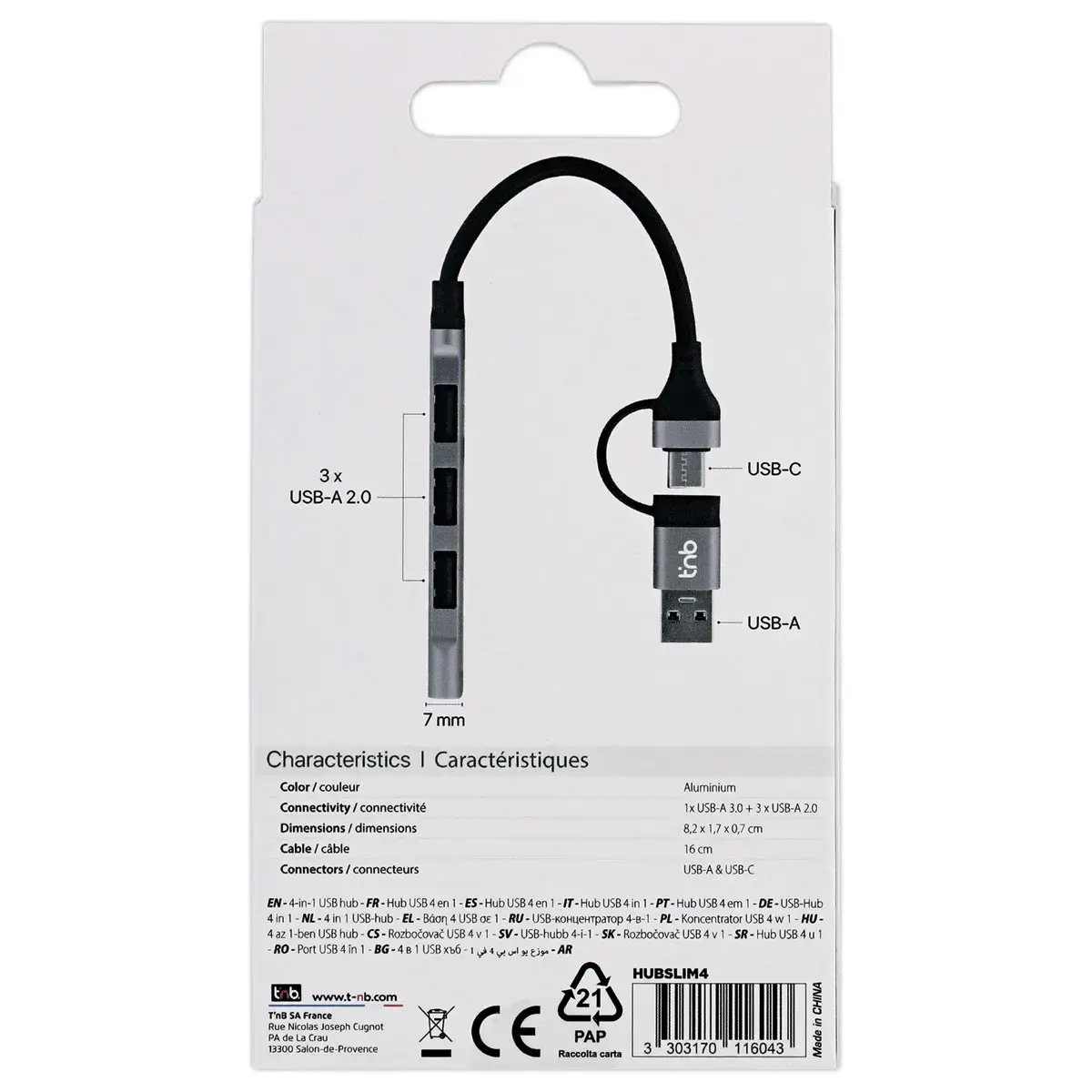 Hub USB-A et USB-C vers 4 ports USB-A – T’nB photo du produit