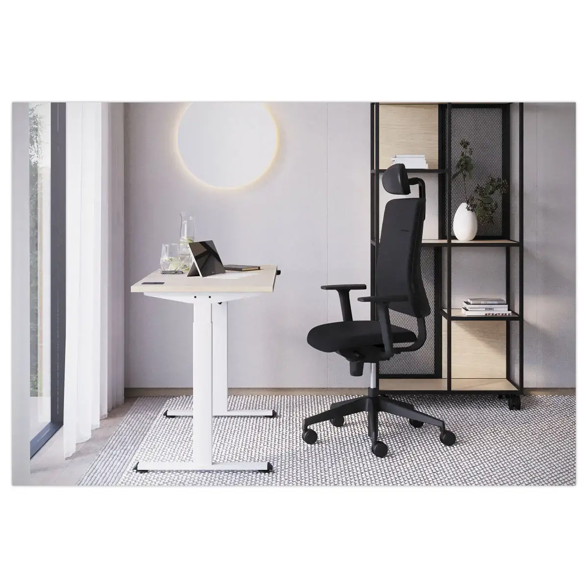 Bureau électrique Eco – 160 x 80 cm – Plateau acacia et pieds blancs – Livré monté photo du produit