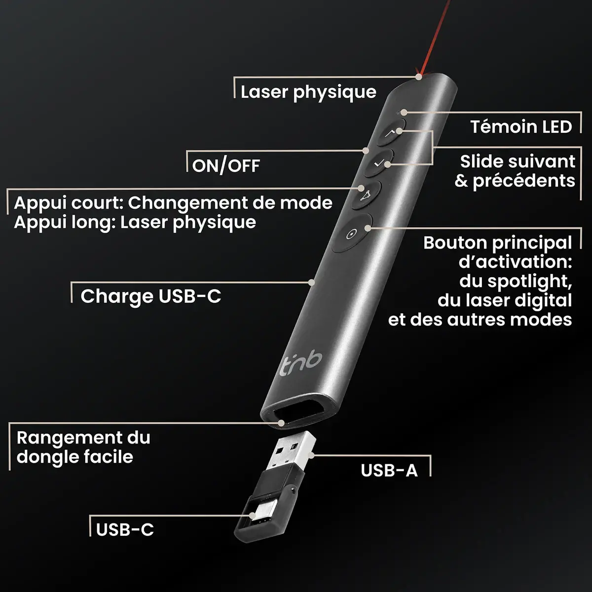 Pointeur de présentation rechargeable T'nB photo du produit