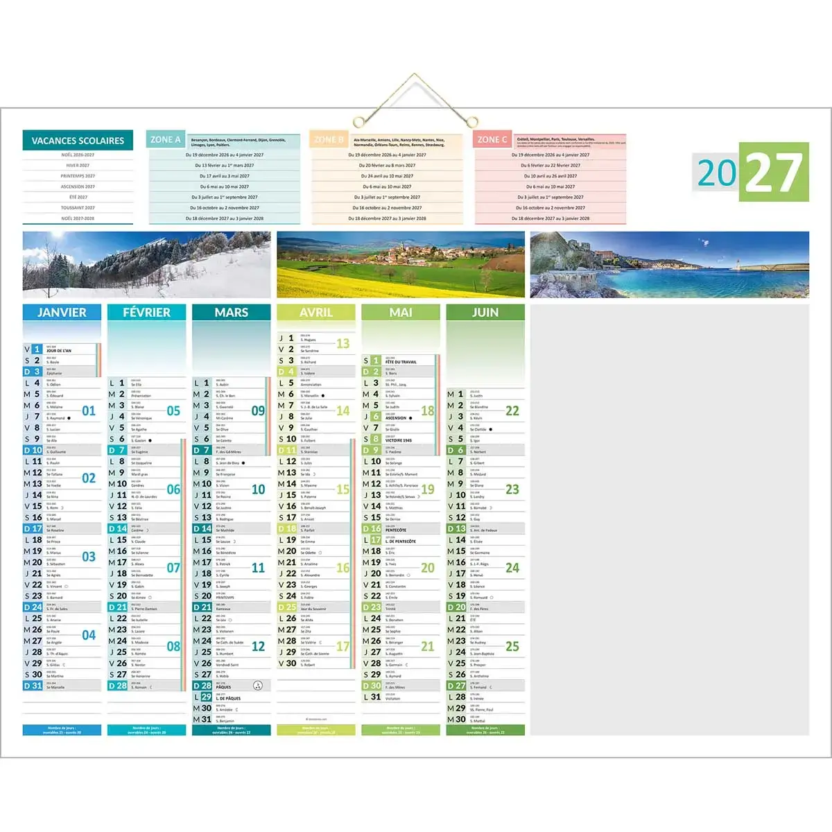 Calendrier banque Bouchut 4 saisons effa&ccedil;able 12 mois - 55 x 43 cm photo du produit