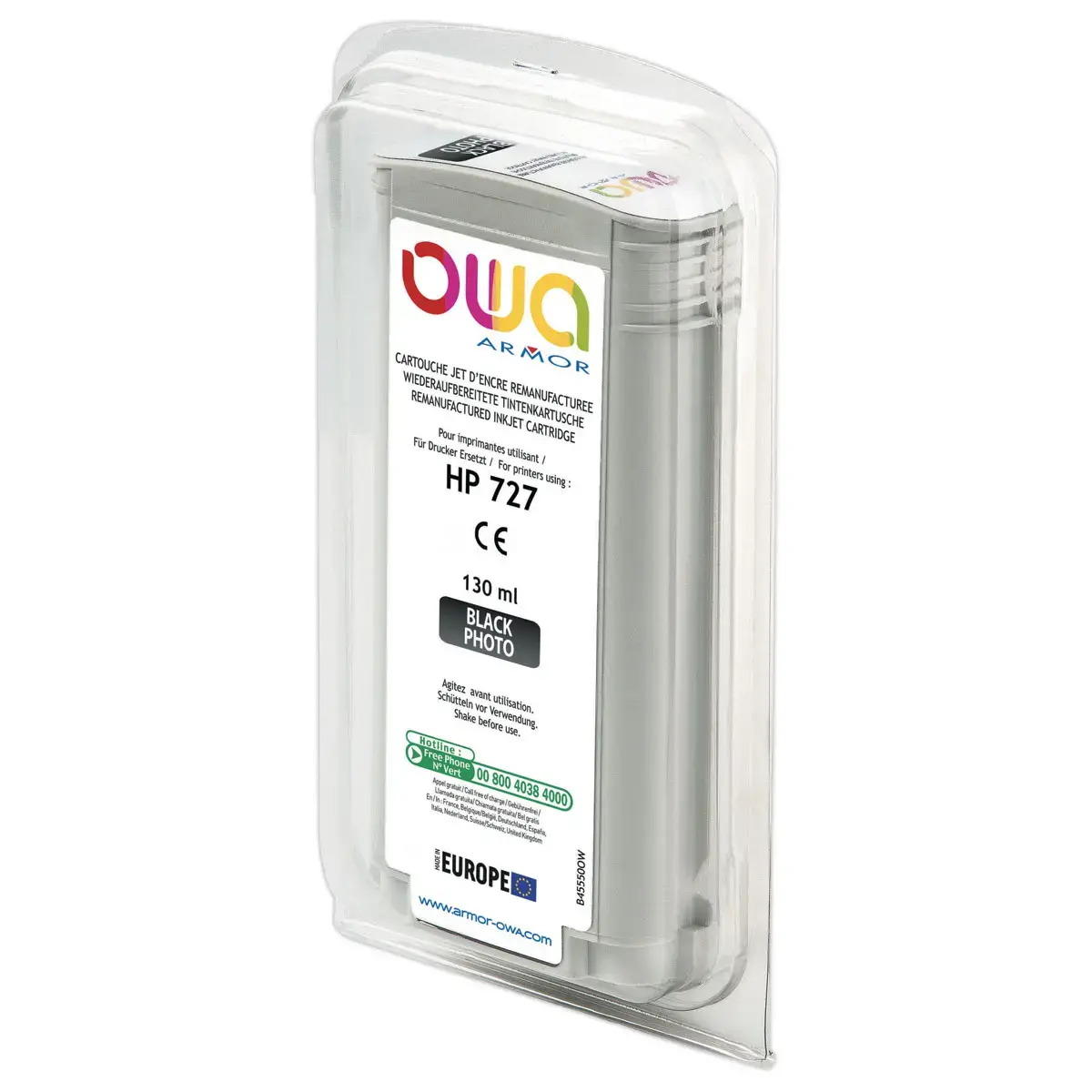 Cartouche B45550OW OWA pour traceurs comp HP 727 130 ml - Noir Photo photo du produit