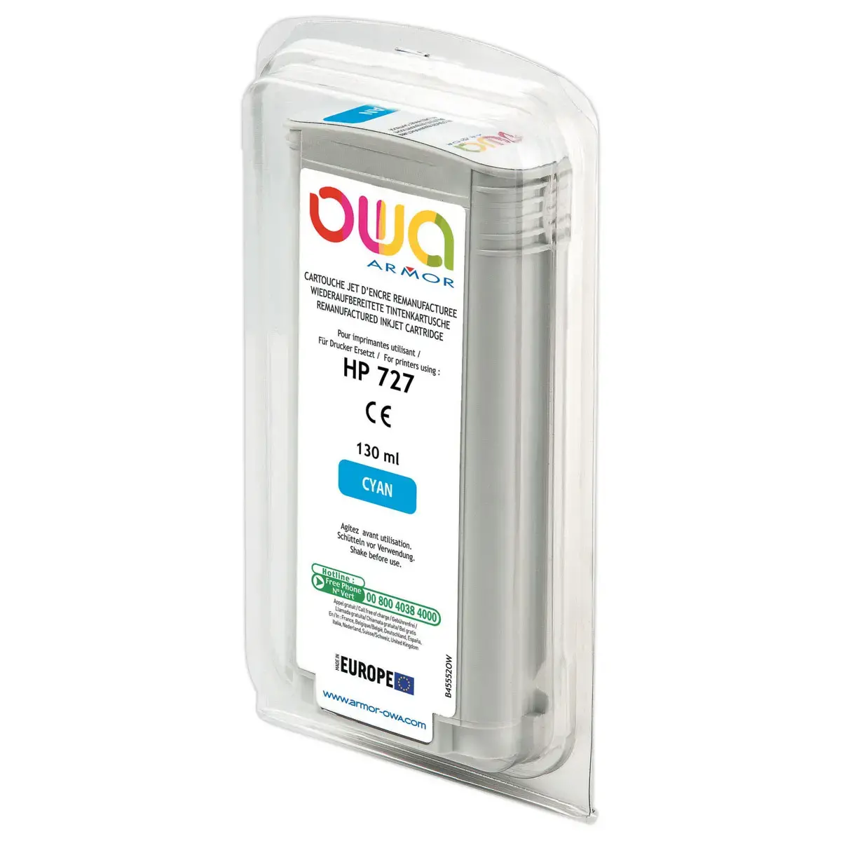 Cartouche B45552OW OWA pour traceurs comp HP 727 130 ml - Cyan photo du produit