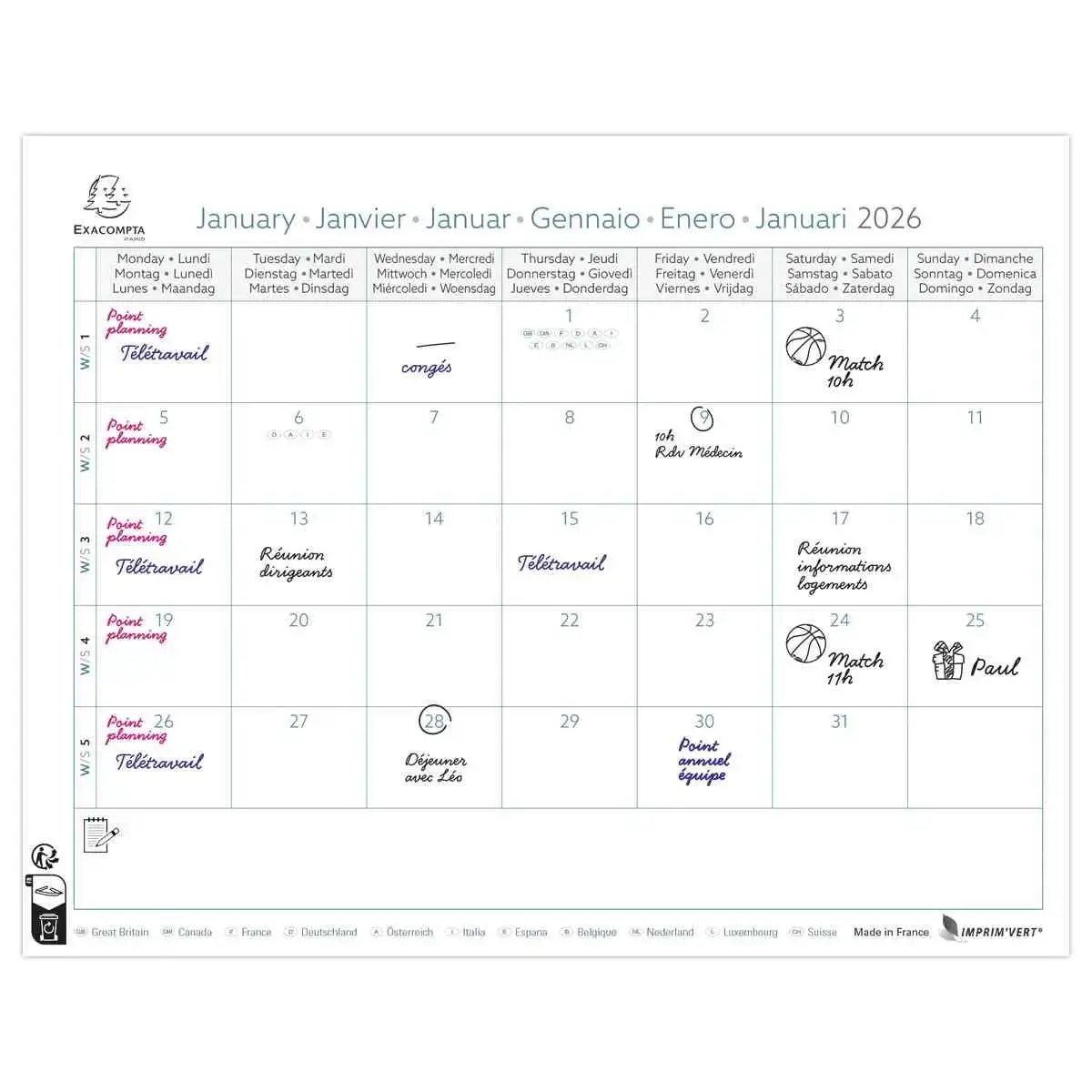 Calendrier mensuel sur plaque 27,5 cm x 30,5 cm EASYCAL - Mini labo photo du produit