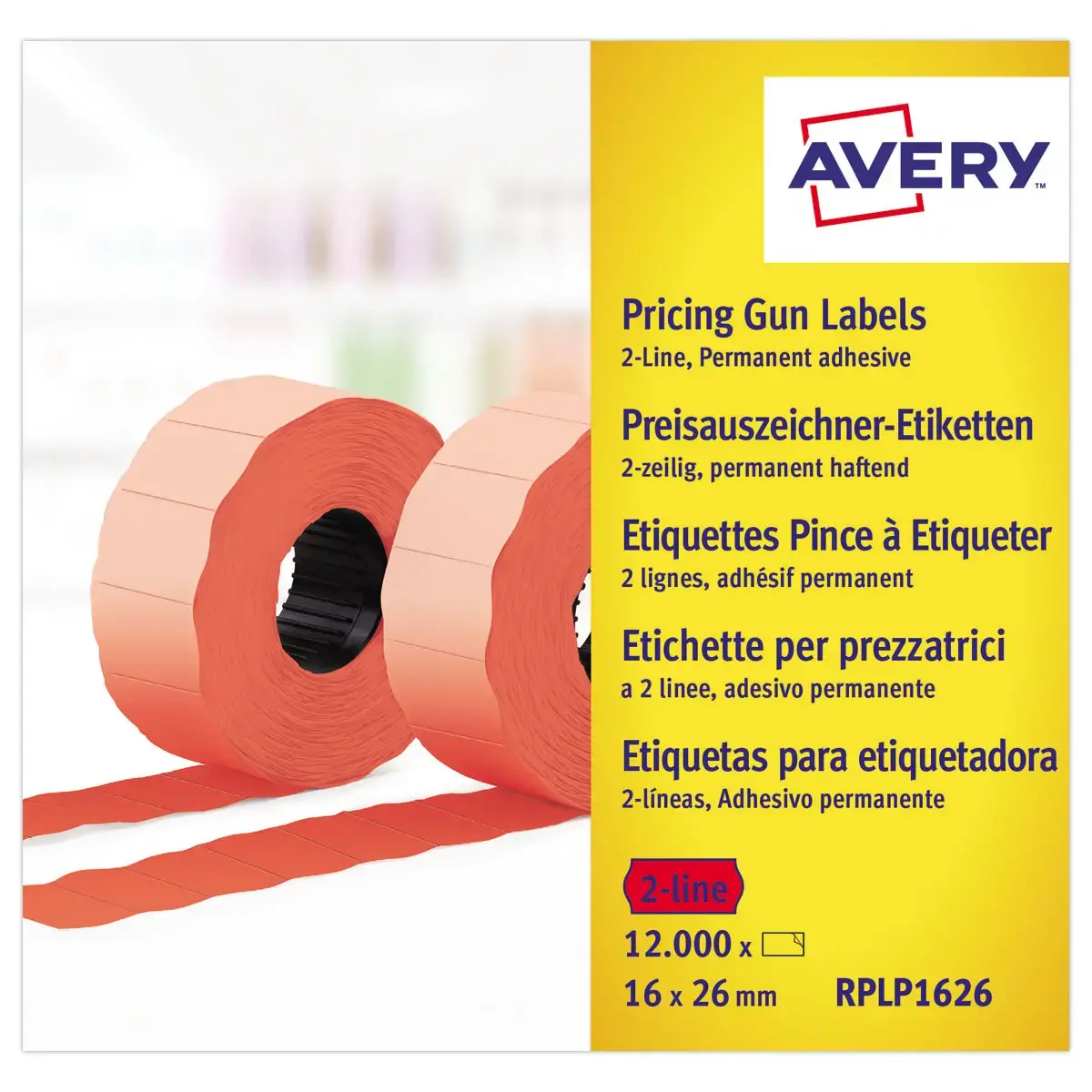 10 Rouleaux de 1200 &eacute;tiquettes perm 26x16mm rouges pour pince 2 lignes photo du produit