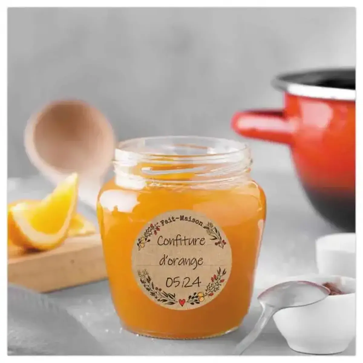 Rouleau de 500 &eacute;tiquettes confiture impression kraft &Oslash; 47,5mm photo du produit