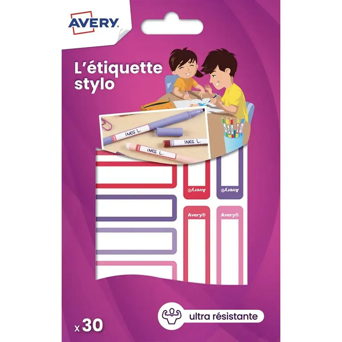 30 Paquets 30 &eacute;tiquettes stylos - cama&iuml;eurose/violet/rouge - 50 x 10 mm photo du produit