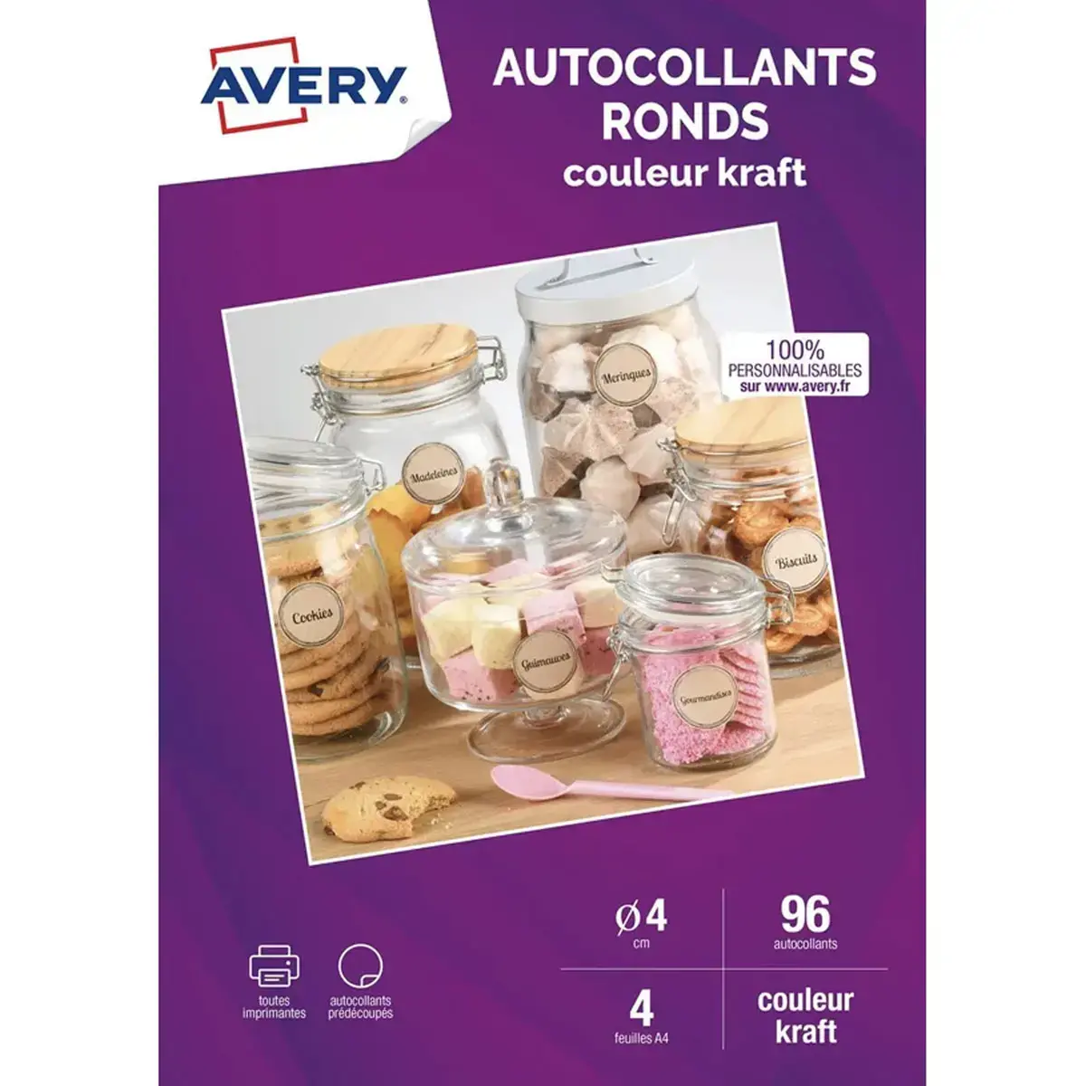 4 Planches d'étiquettes ronds kraft Ø 40mm A4 96 étq photo du produit