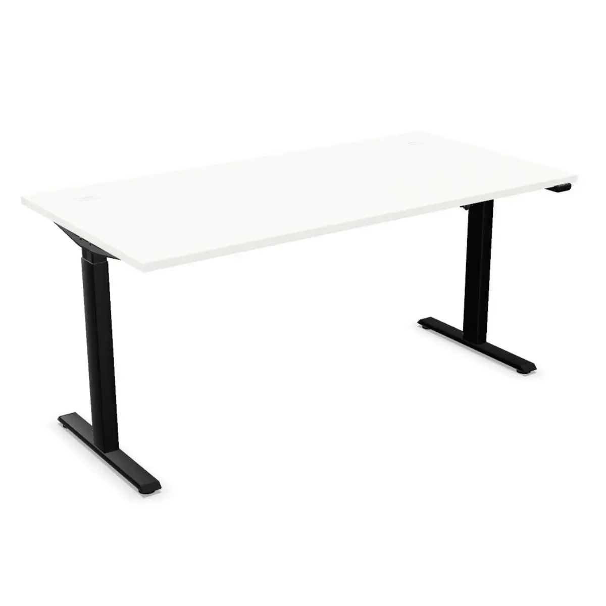 Bureau &eacute;lectrique Eco - 140 x 80 cm - Pieds noirs et plateau blanc - Livr&eacute; mont&eacute; photo du produit