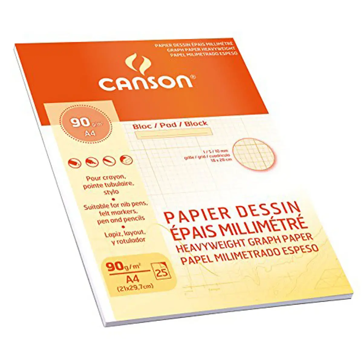 Bloc papier vélin millimétré - A4 21x29.7 - 90g - CANSON photo du produit