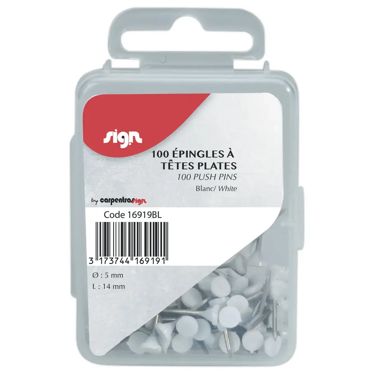 100 Epingles de signalisation - t&ecirc;te blanche photo du produit