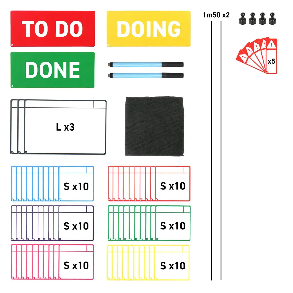 Cartes magn&eacute;tiques pour tableau Scrum - 3 colonnes - Djois photo du produit