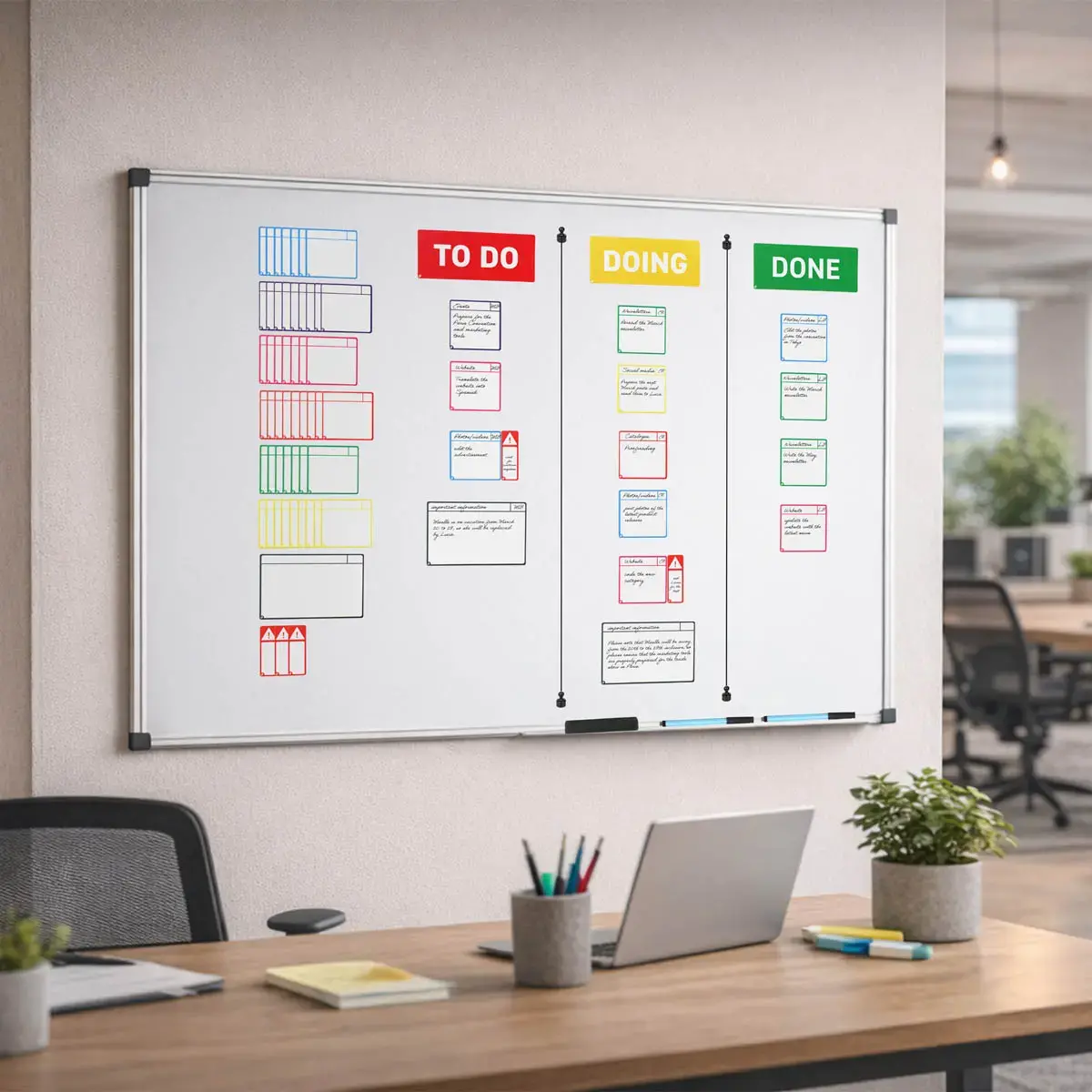 Cartes magn&eacute;tiques pour tableau Scrum - 3 colonnes - Djois photo du produit