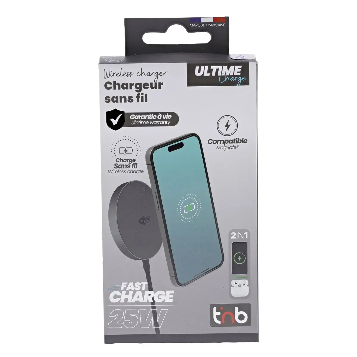 Chargeur à induction - 25W - Noir - T'nB photo du produit