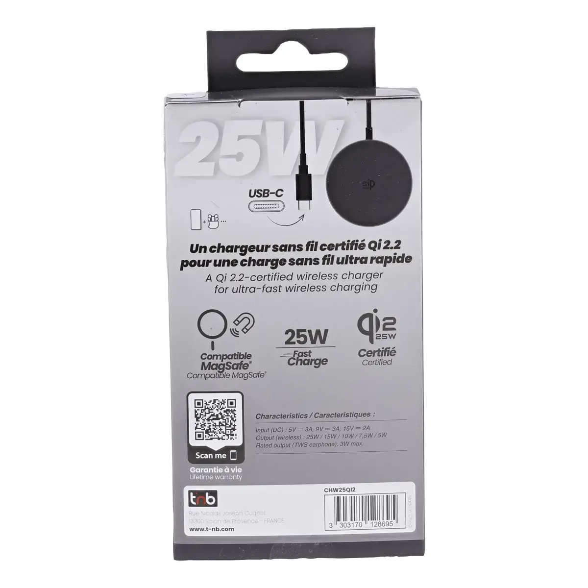 Chargeur à induction - 25W - Noir - T'nB photo du produit