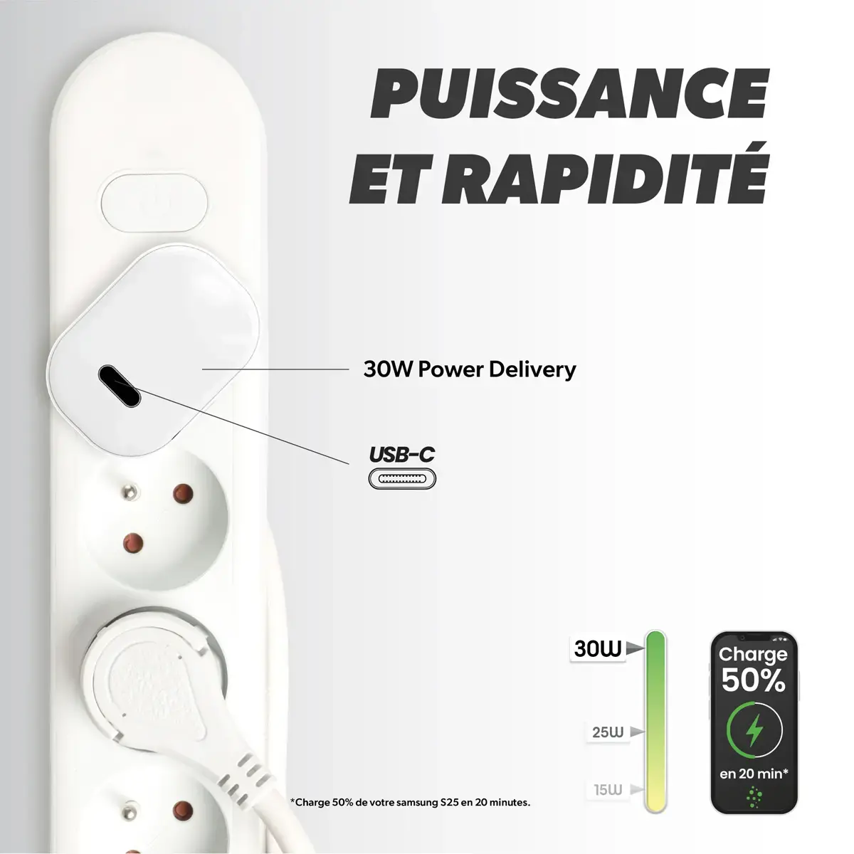 Chargeur USB-C - 30W - Blanc - T'nB photo du produit