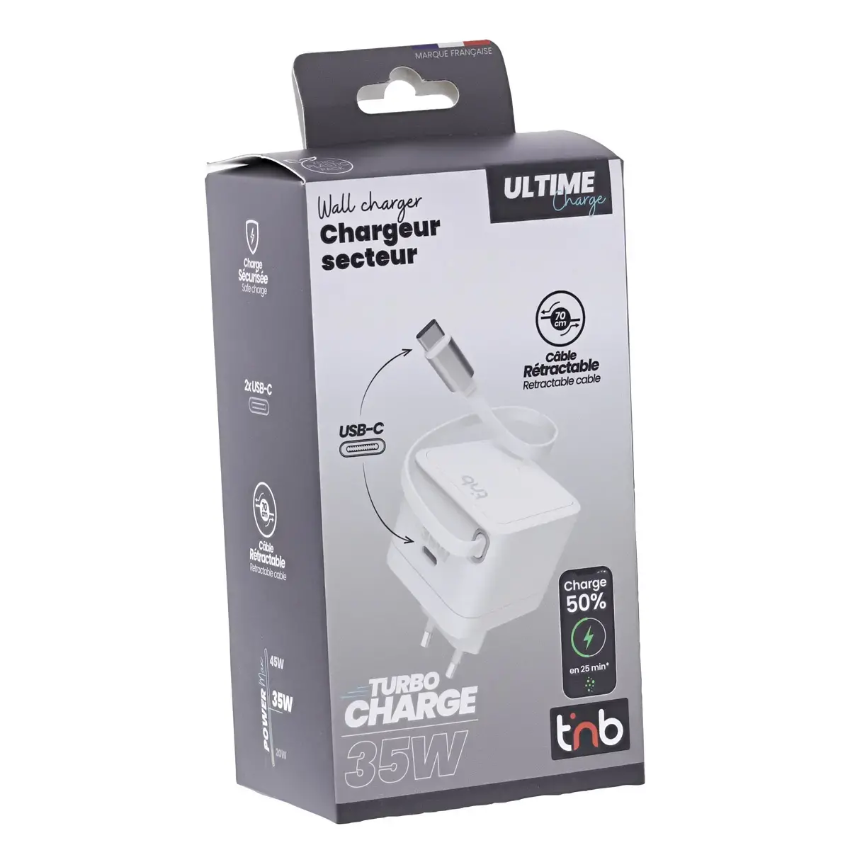 Chargeur USB-C - 35W - Blanc - T'nB photo du produit