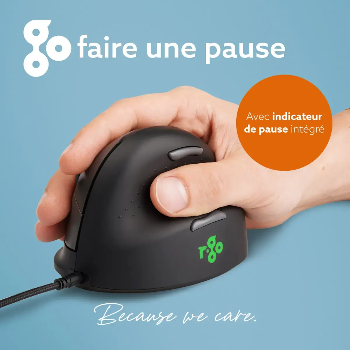 Souris ergonomique - Droitier - Filaire - Noir - R-Go photo du produit